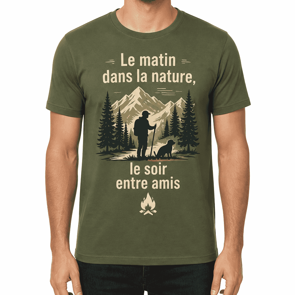 T-shirt chasseur – Le matin dans la nature, le soir entre amis