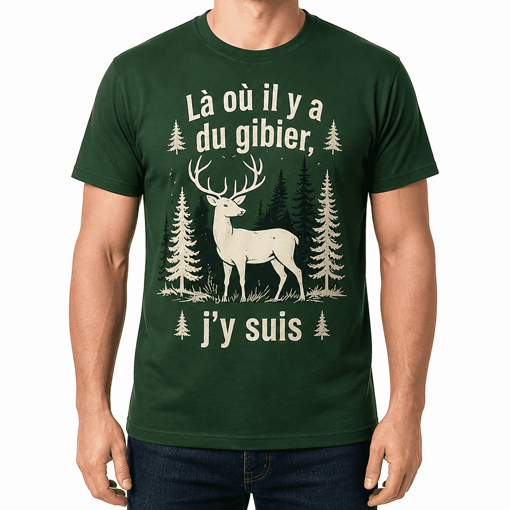 T-shirt chasseur – Là où il y a du gibier, j'y suis