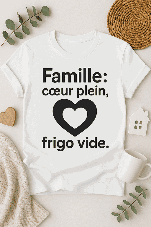 T-shirt Famille : cœur plein, frigo vide
