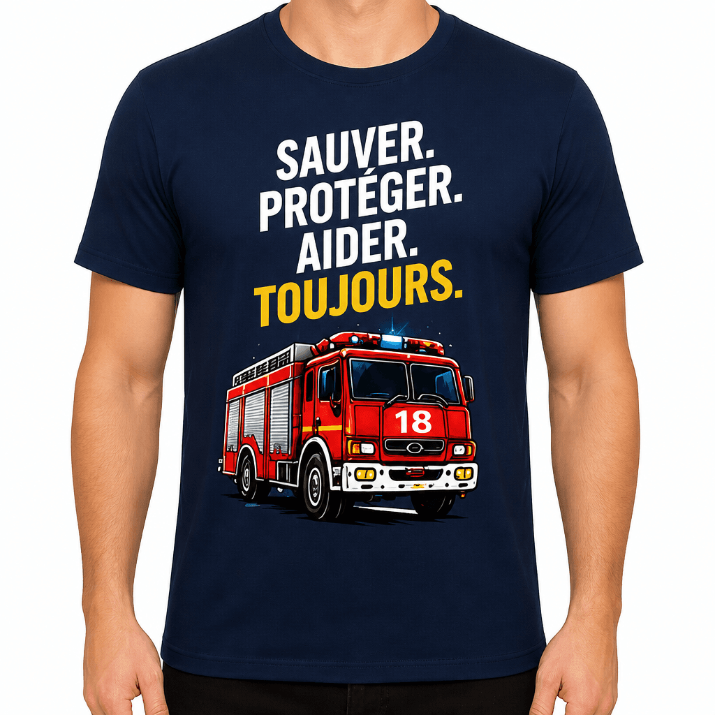 T-shirt pompier – Sauver. Protéger. Aider. Toujours.