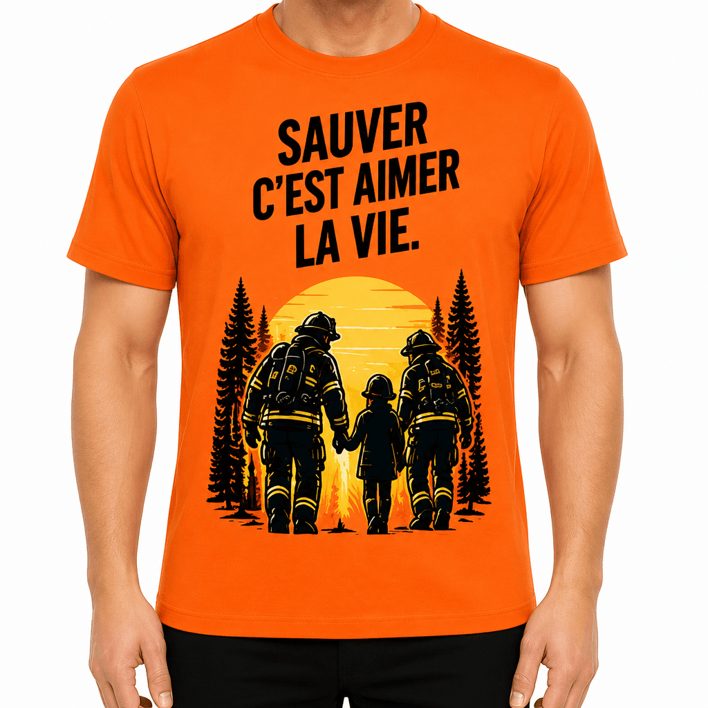 T-shirt pompier – Sauver c'est aimer la vie.