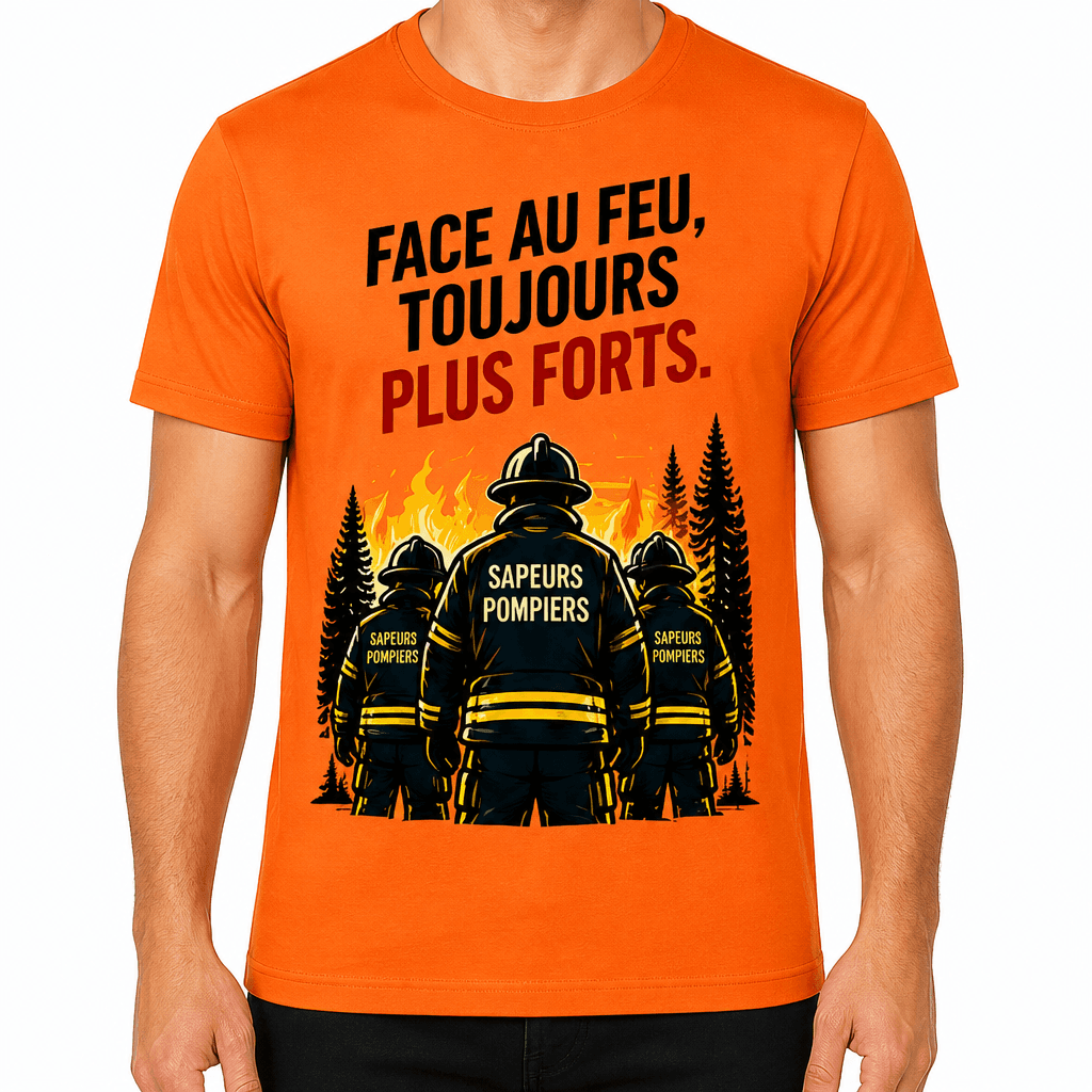 T-shirt pompier – Face au feu, toujours plus forts.