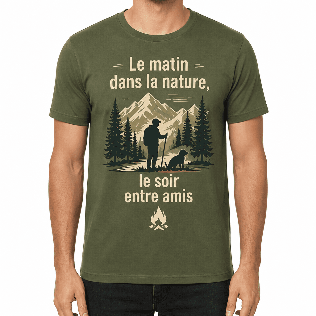T-shirt chasseur – Le matin dans la nature, le soir entre amis