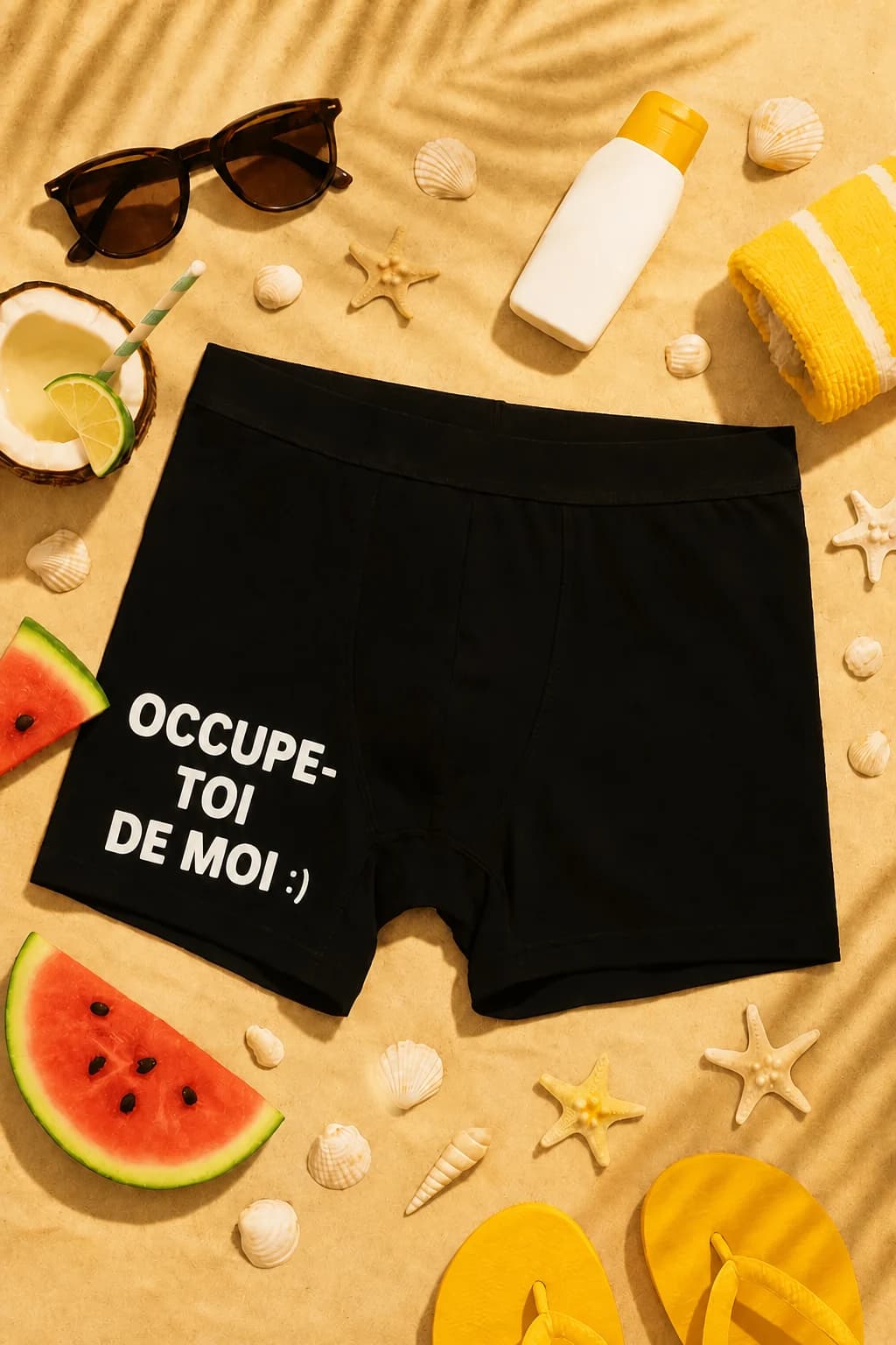 Boxer noir pour homme avec le message « Occupe-toi de moi » et un smiley, cadeau coquin pour la Saint-Valentin