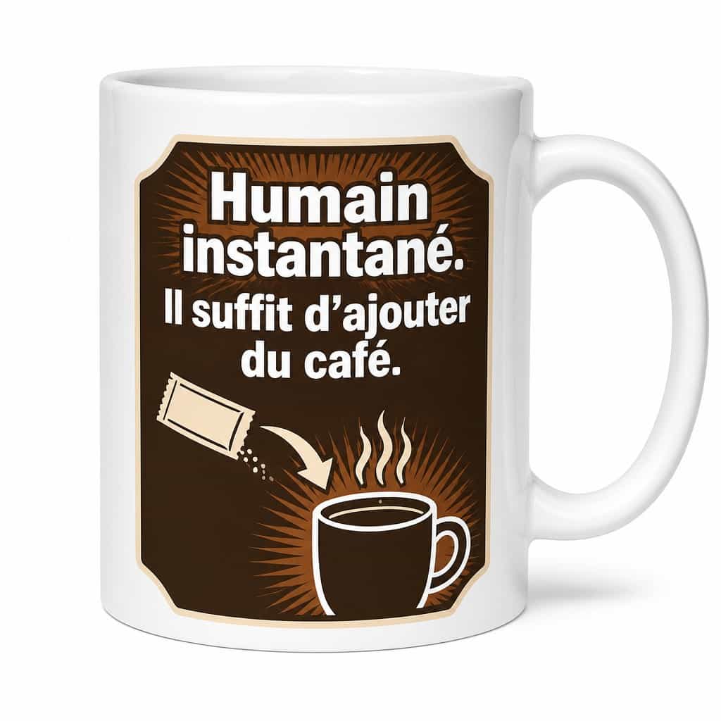 Mug café Humain instantané. Il suffit d’ajouter du café.