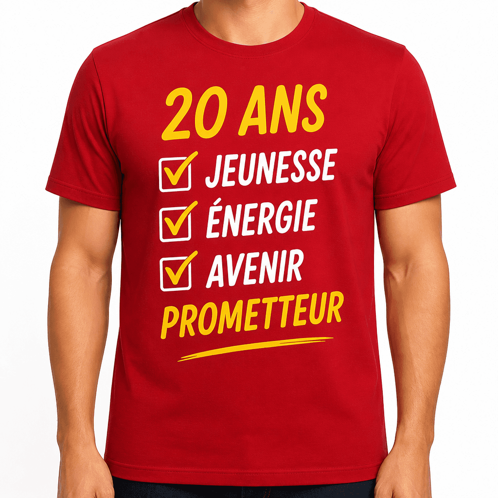 T-shirt 20 ans – 20 ans jeunesse énergie avenir prometteur