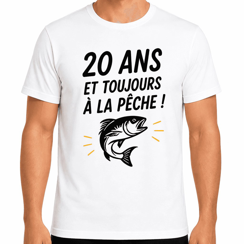 T-shirt 20 ans â 20 ans et toujours Ă la pĂȘche !