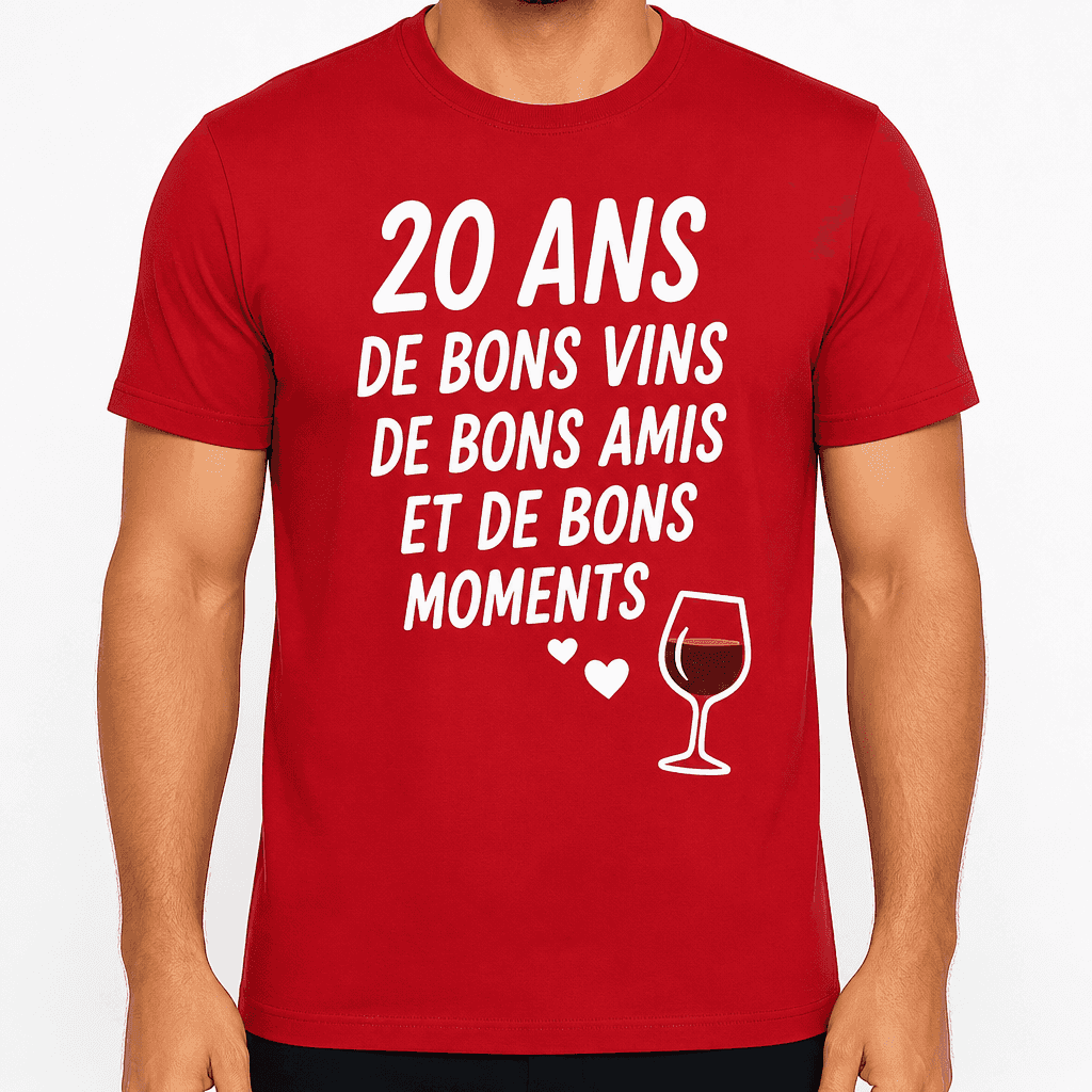 T-shirt 20 ans â 20 ans de bons vins de bons amis et de bons moments