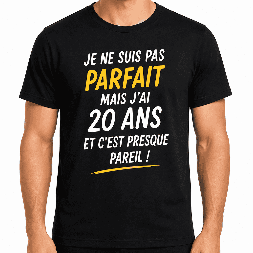 T-shirt 20 ans â Je ne suis pas parfait mais j'ai 20 ans et c'est presque pareil !