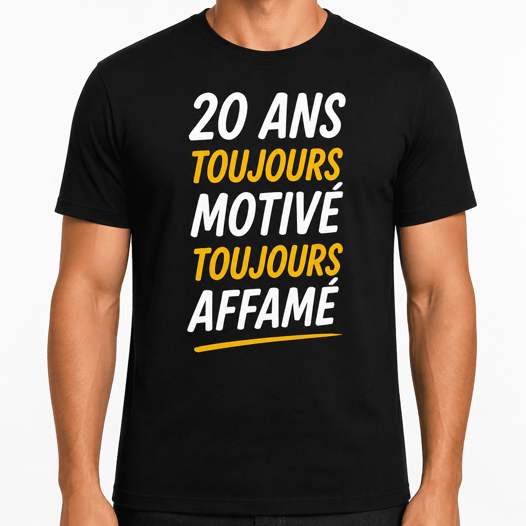 T-shirt 20 ans – 20 ans toujours motivé toujours affamé
