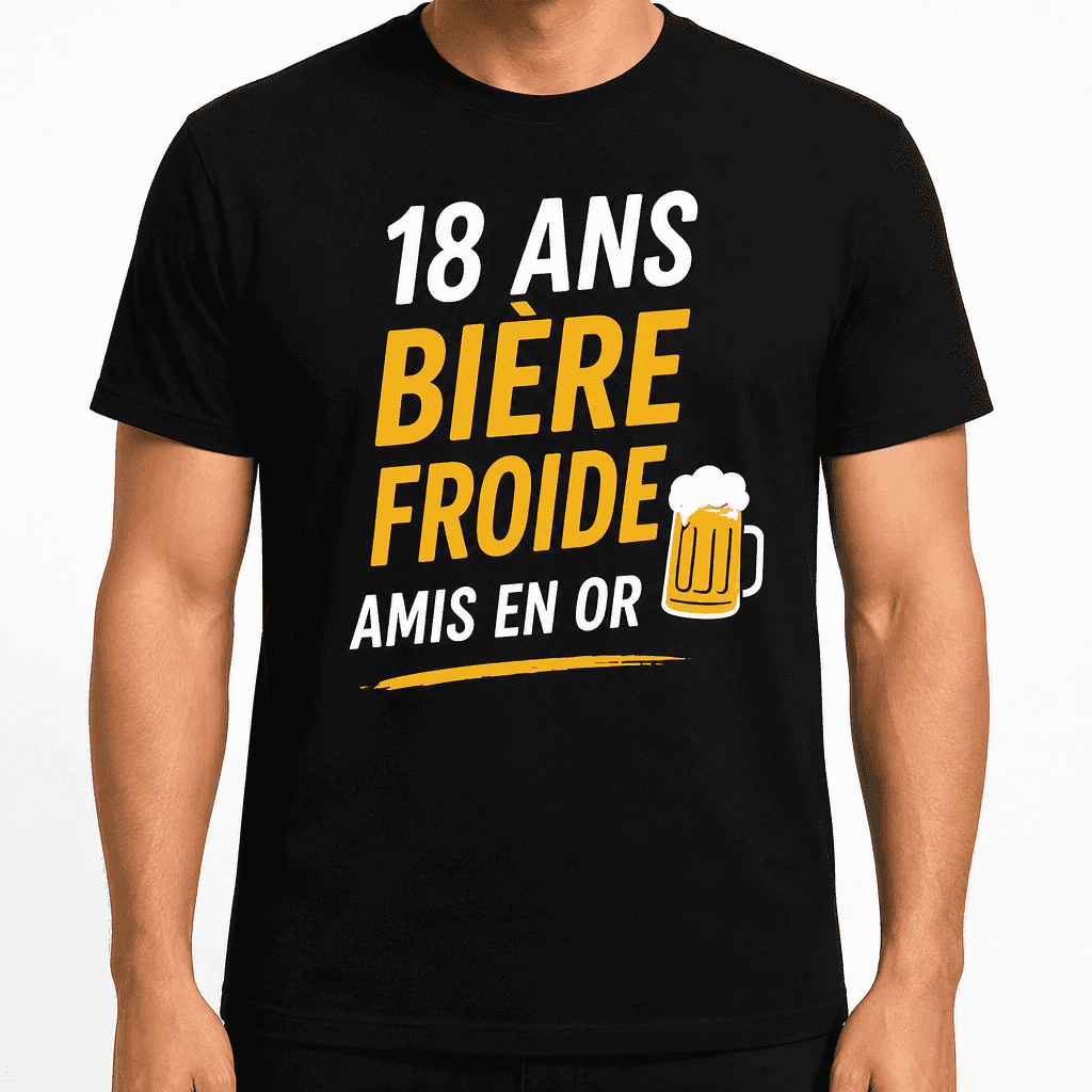T-shirt 18 ans â 18 ans biĂšre froide amis en or