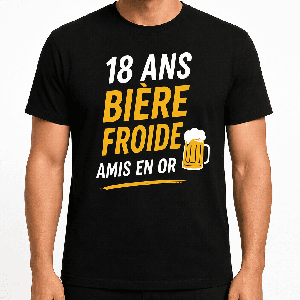 T-shirt 18 ans – 18 ans bière froide amis en or