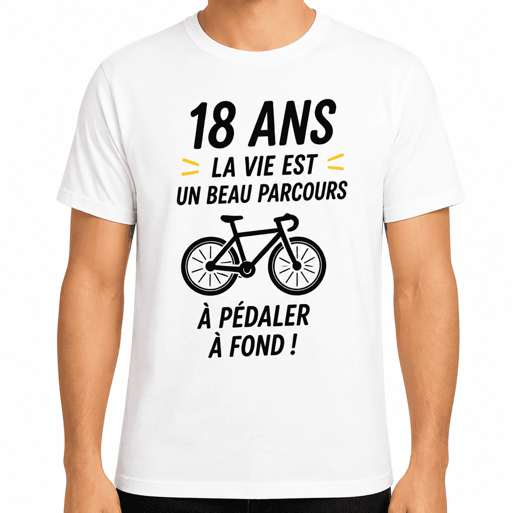 T-shirt 18 ans â 18 ans la vie est un beau parcours Ă pĂ©daler Ă fond !