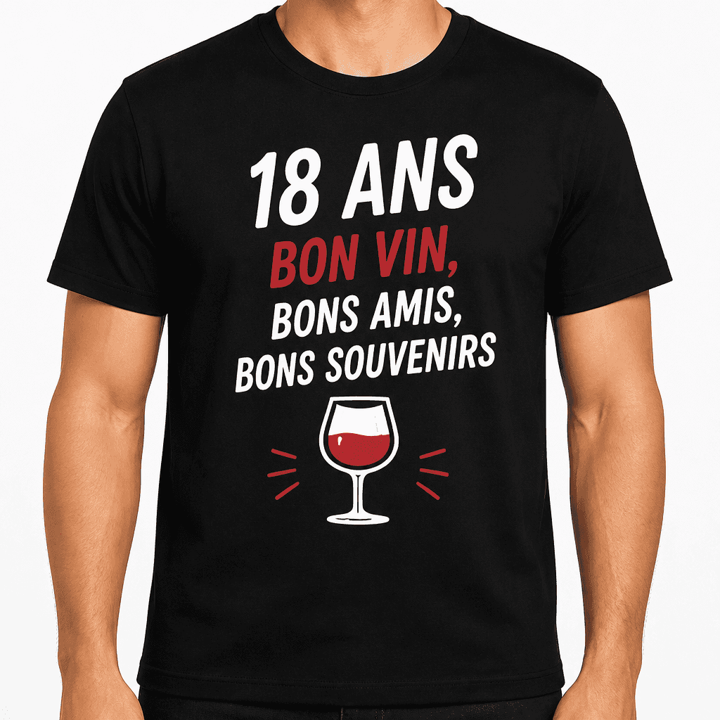 T-shirt 18 ans â 18 ans bon vin, bons amis, bons souvenirs
