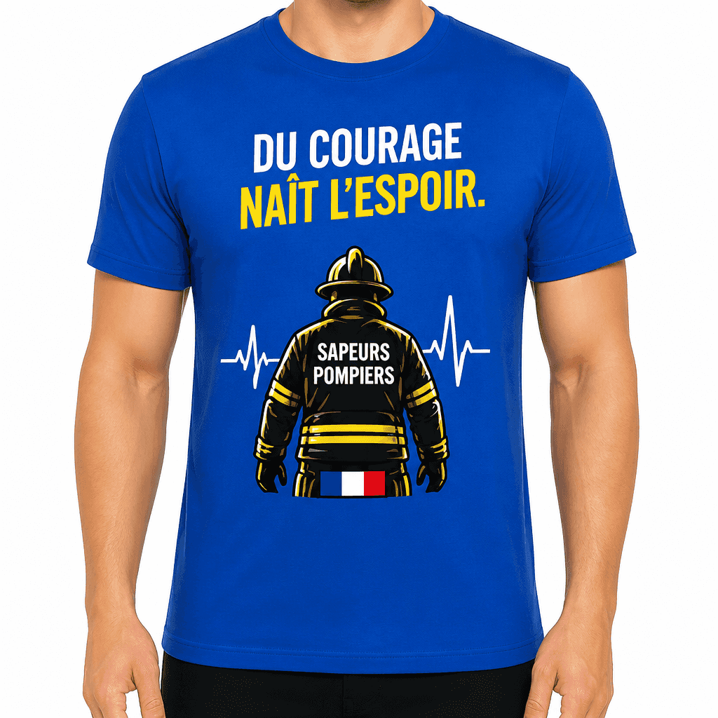 T-shirt pompier – Du courage naît l’espoir.