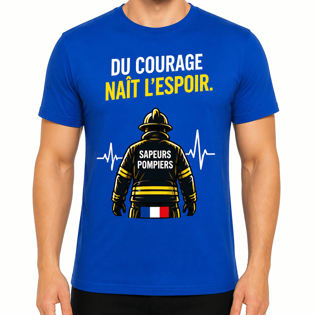 T-shirt pompier – Du courage naît l’espoir.