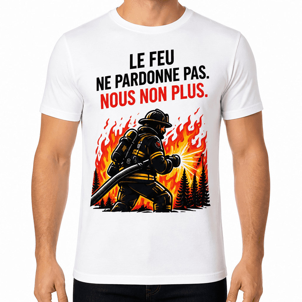 T-shirt pompier – Le feu ne pardonne pas. Nous non plus.