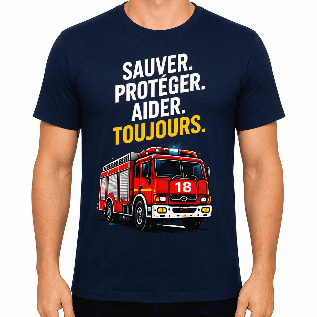 T-shirt pompier – Sauver. Protéger. Aider. Toujours.