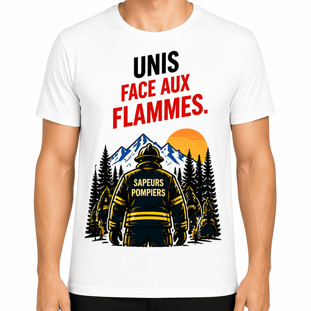 T-shirt pompier – Unis face aux flammes.
