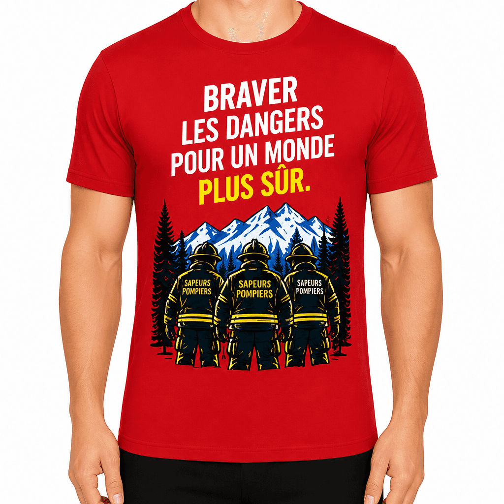 T-shirt pompier – Braver les dangers pour un monde plus sûr.