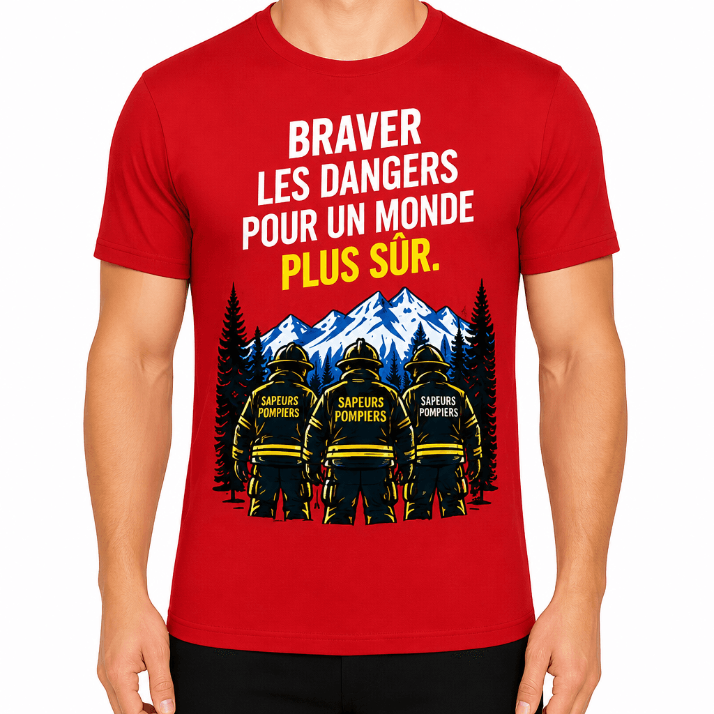 T-shirt pompier – Braver les dangers pour un monde plus sûr.