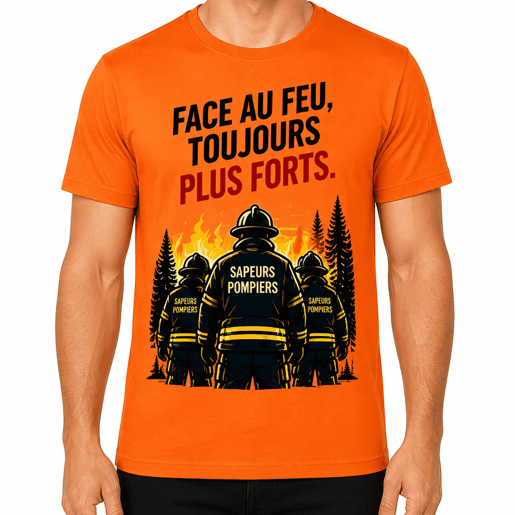 T-shirt pompier – Face au feu, toujours plus forts.