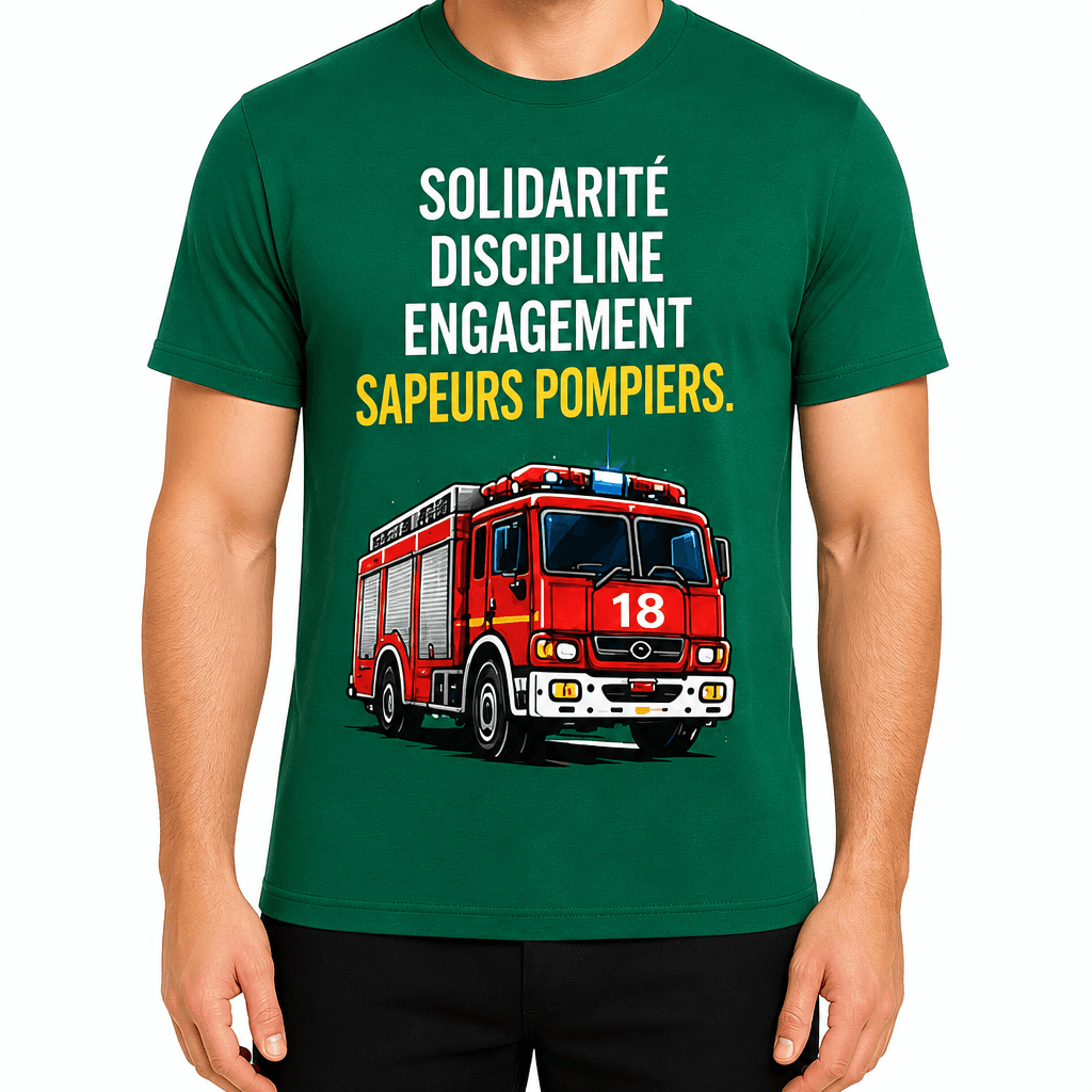 T-shirt pompier – Solidarité discipline engagement sapeurs pompiers.