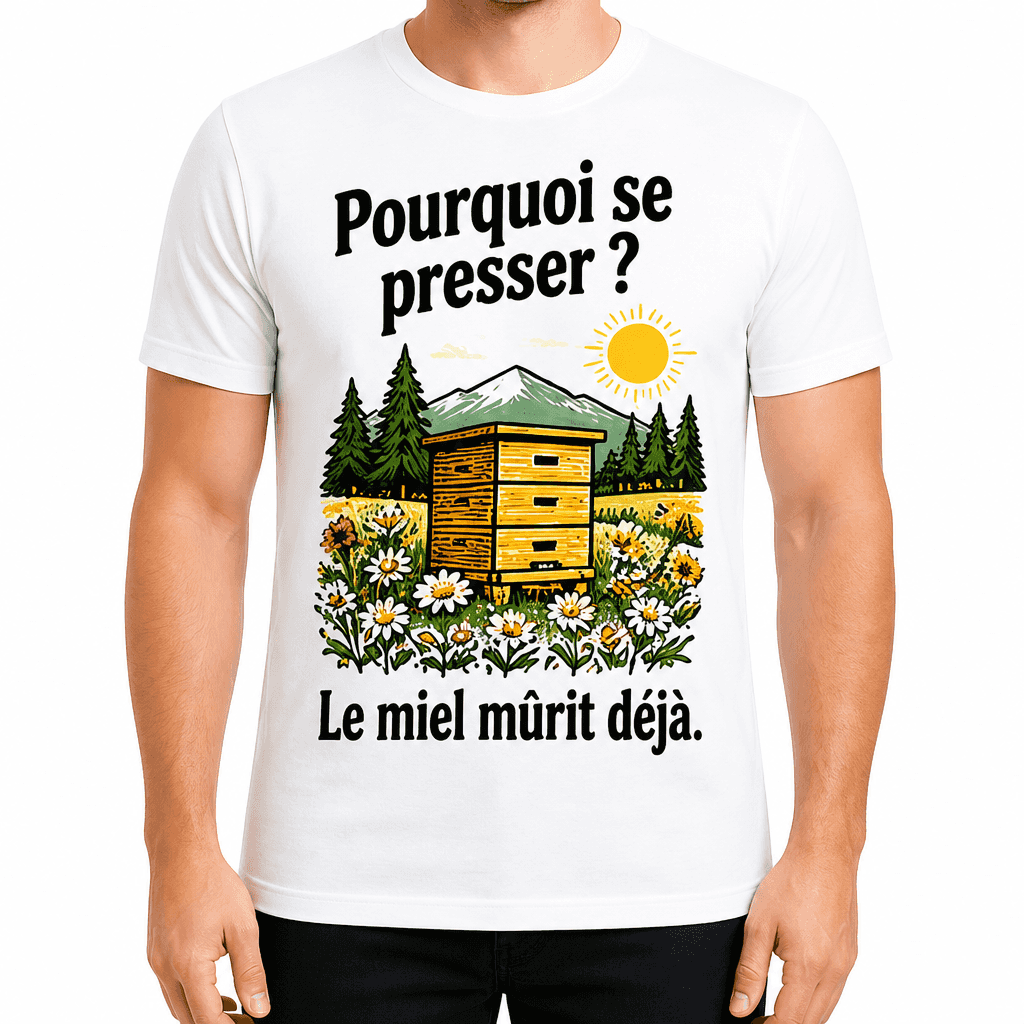 T-shirt apiculteur – Pourquoi se presser ? Le miel mûrit déjà.