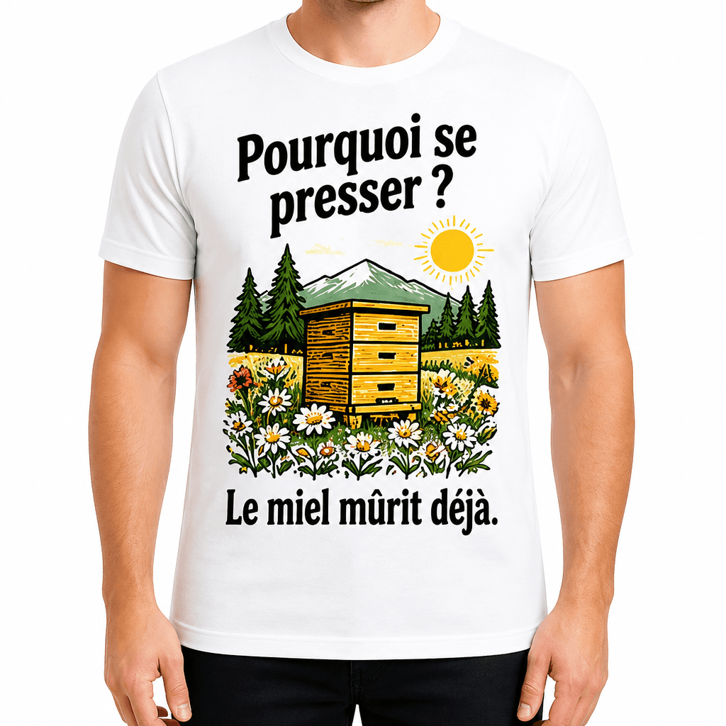 T-shirt apiculteur – Pourquoi se presser ? Le miel mûrit déjà.