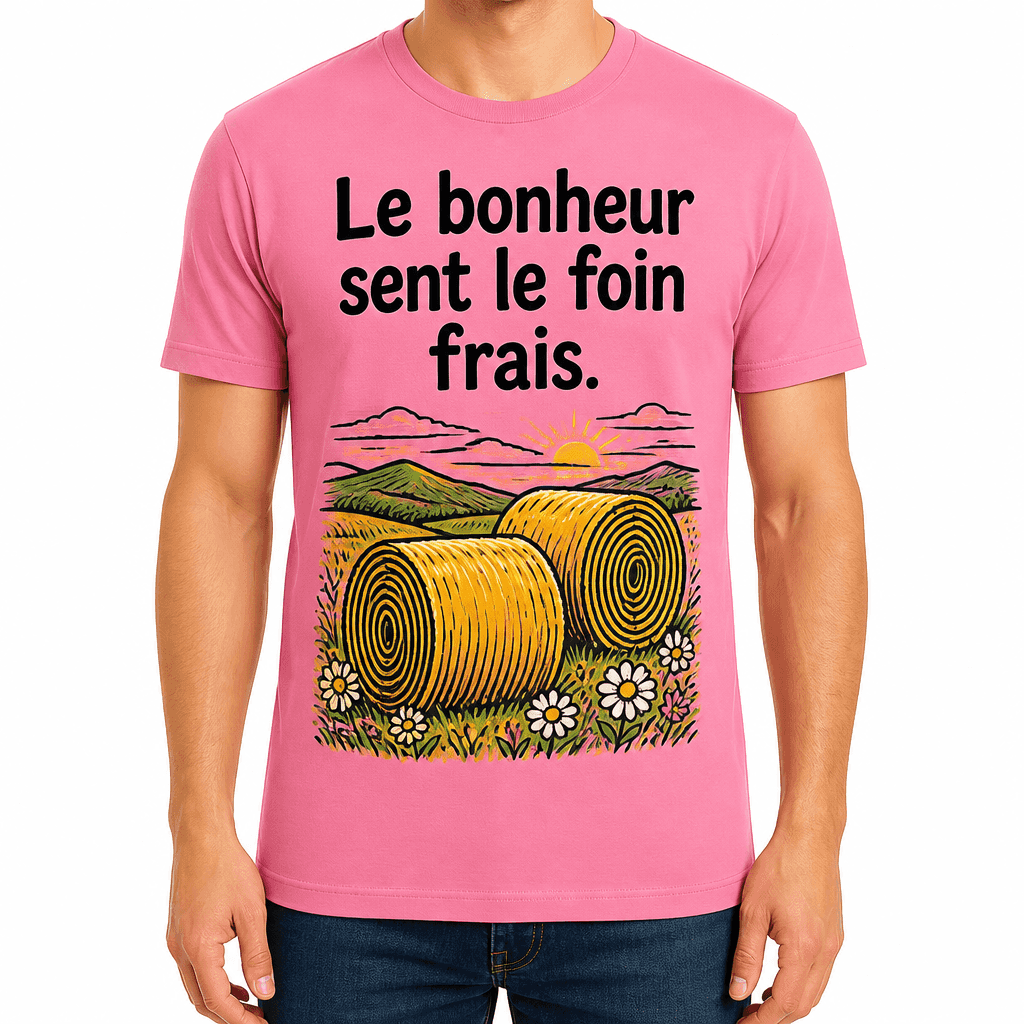 T-shirt agriculteur – Le bonheur sent le foin frais.