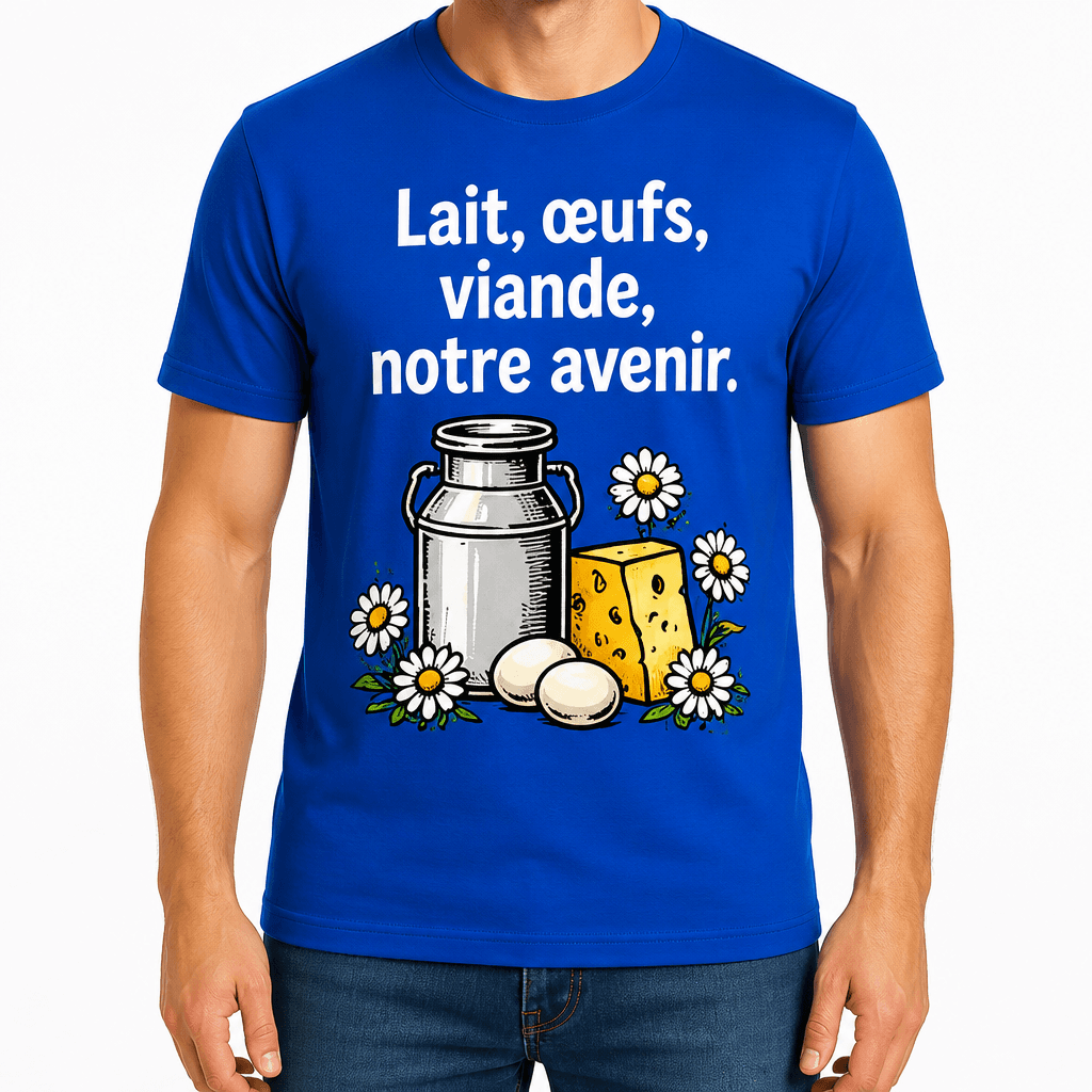 T-shirt agriculteur – Lait, œufs, viande, notre avenir.