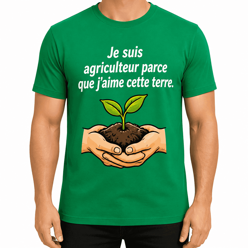 T-shirt agriculteur – Je suis agriculteur parce que j'aime cette terre.