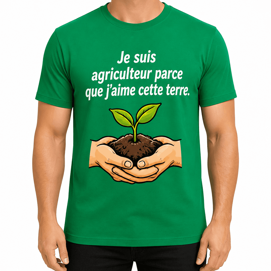 T-shirt agriculteur – Je suis agriculteur parce que j'aime cette terre.