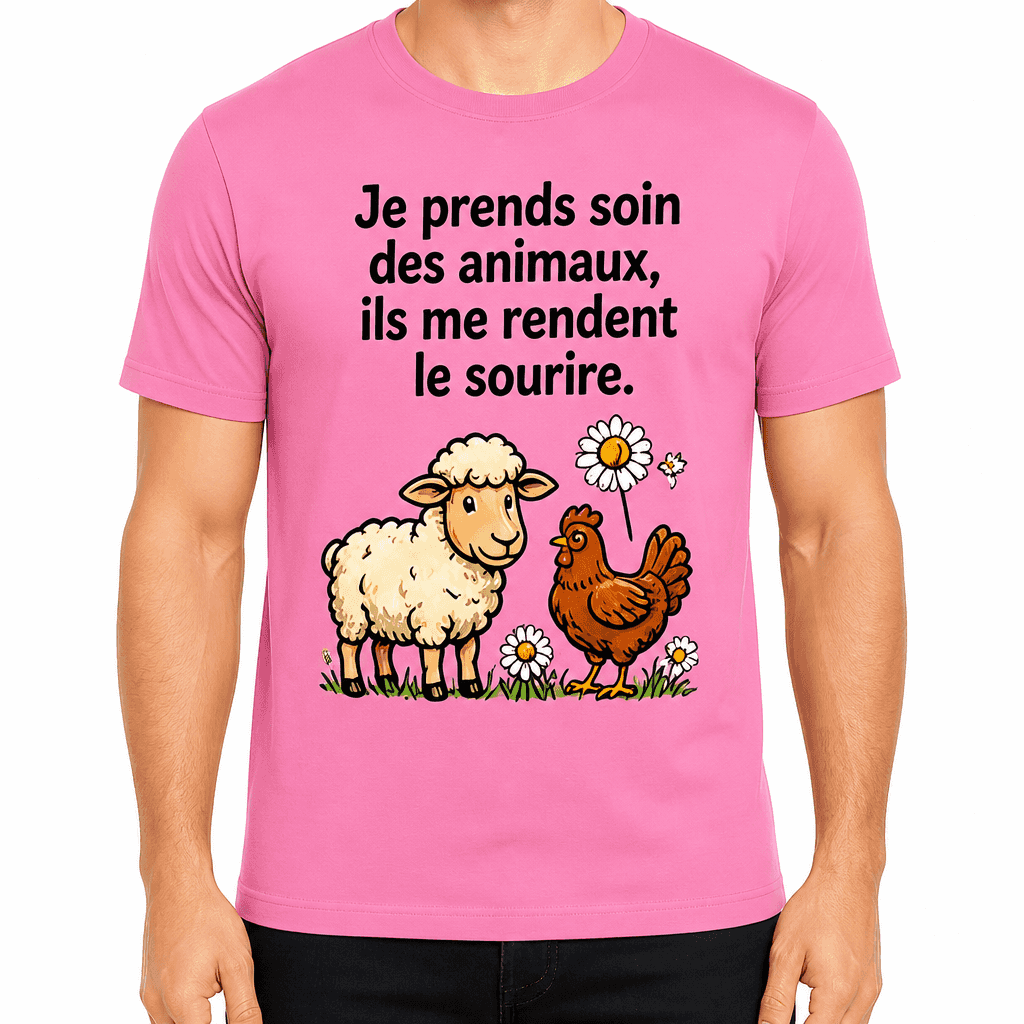 T-shirt agriculteur – Je prends soin des animaux, ils me rendent le sourire.