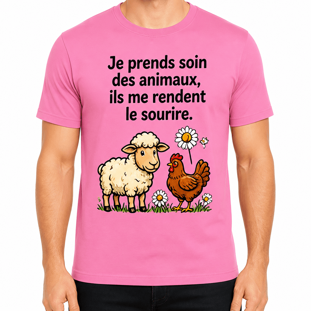 T-shirt agriculteur – Je prends soin des animaux, ils me rendent le sourire.
