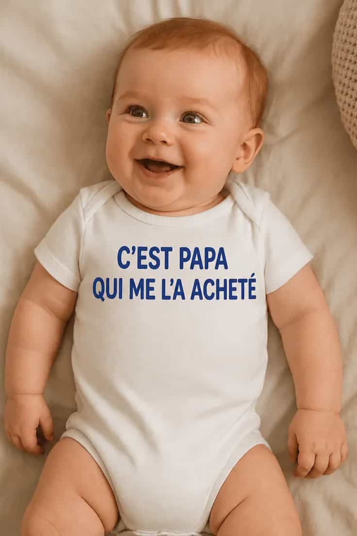Body bébé acheté par papa avec inscription au choix