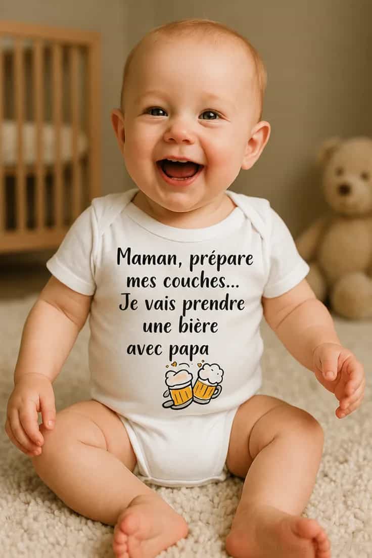 Body bébé Couches et bière avec papa – Maman, prépare