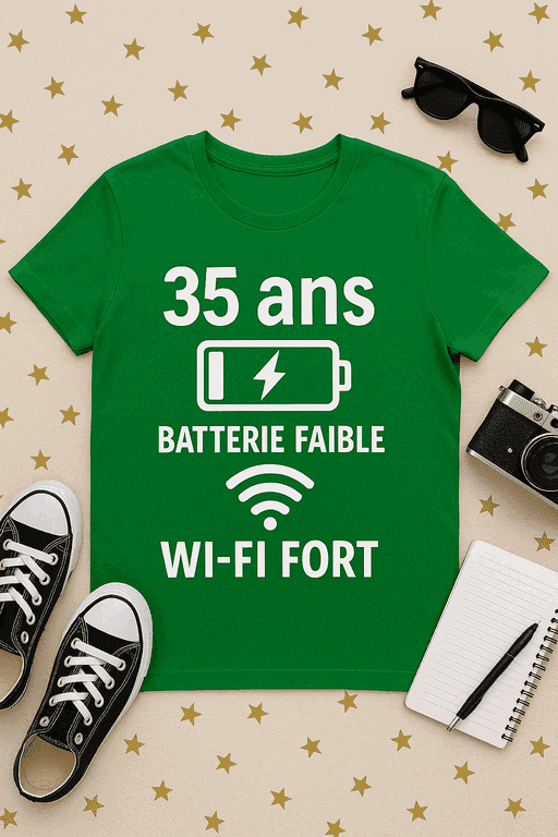 T-shirt 35 Ans : Batterie Faible, Wi-Fi Fort