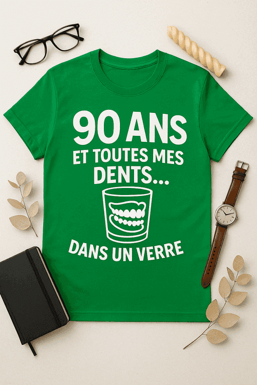 T-shirt 90 ans et toutes mes dents... dans un verre