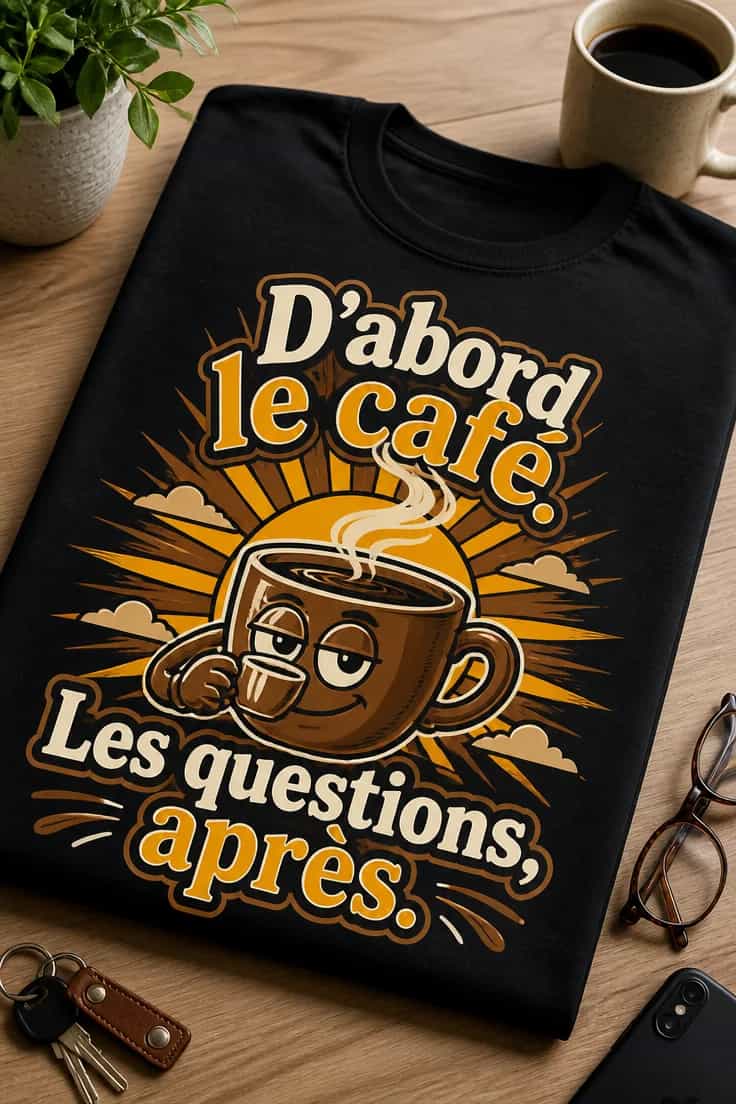 T-shirt café Paris d’abord le café, les questions après