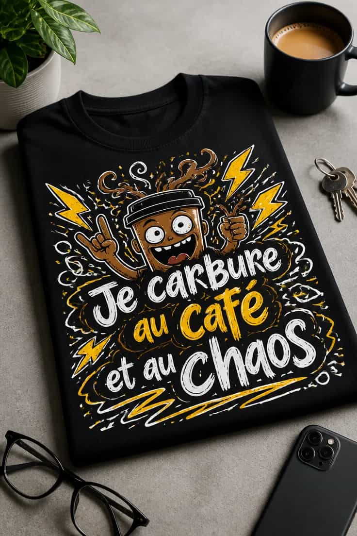 T-shirt café Paris : Je carbure au café et au chaos