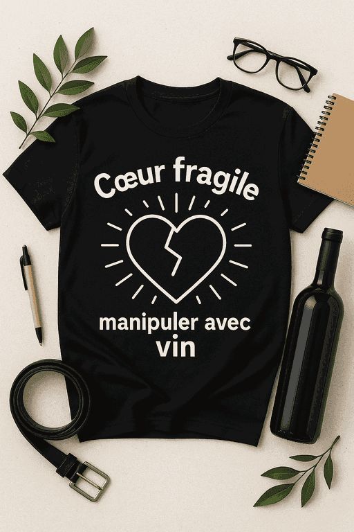 T-shirt Cœur fragile : manipuler avec vin