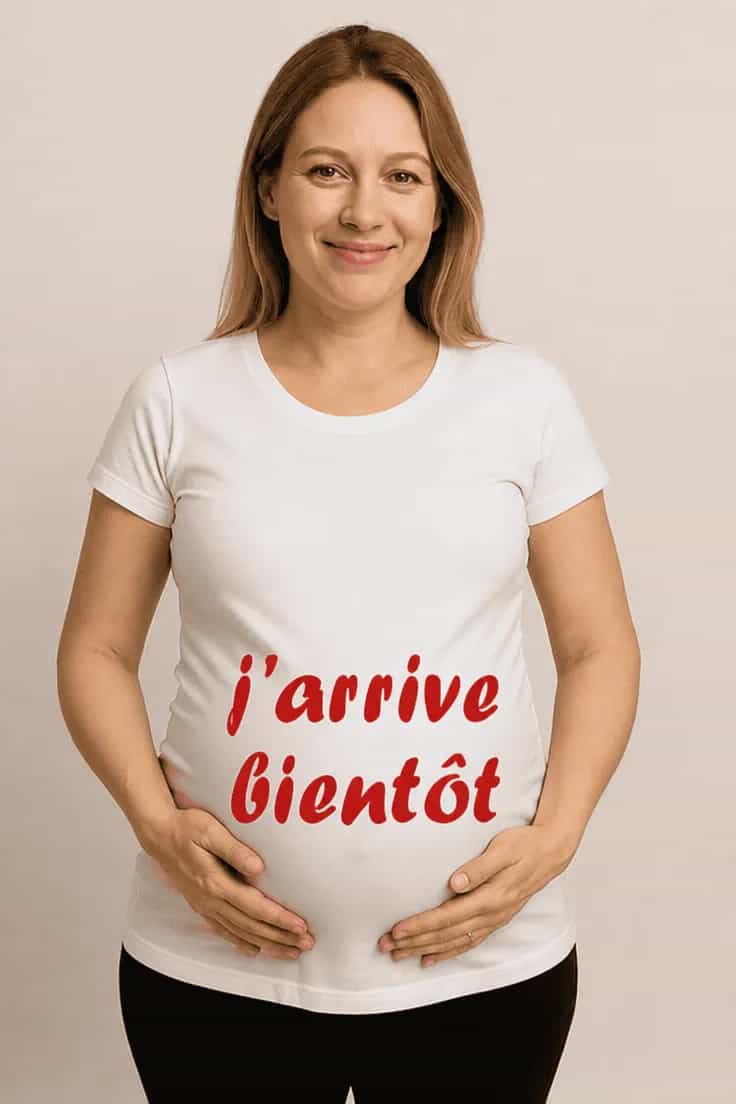 T-shirt de grossesse Bébé arrive bientôt j'arrive bientôt