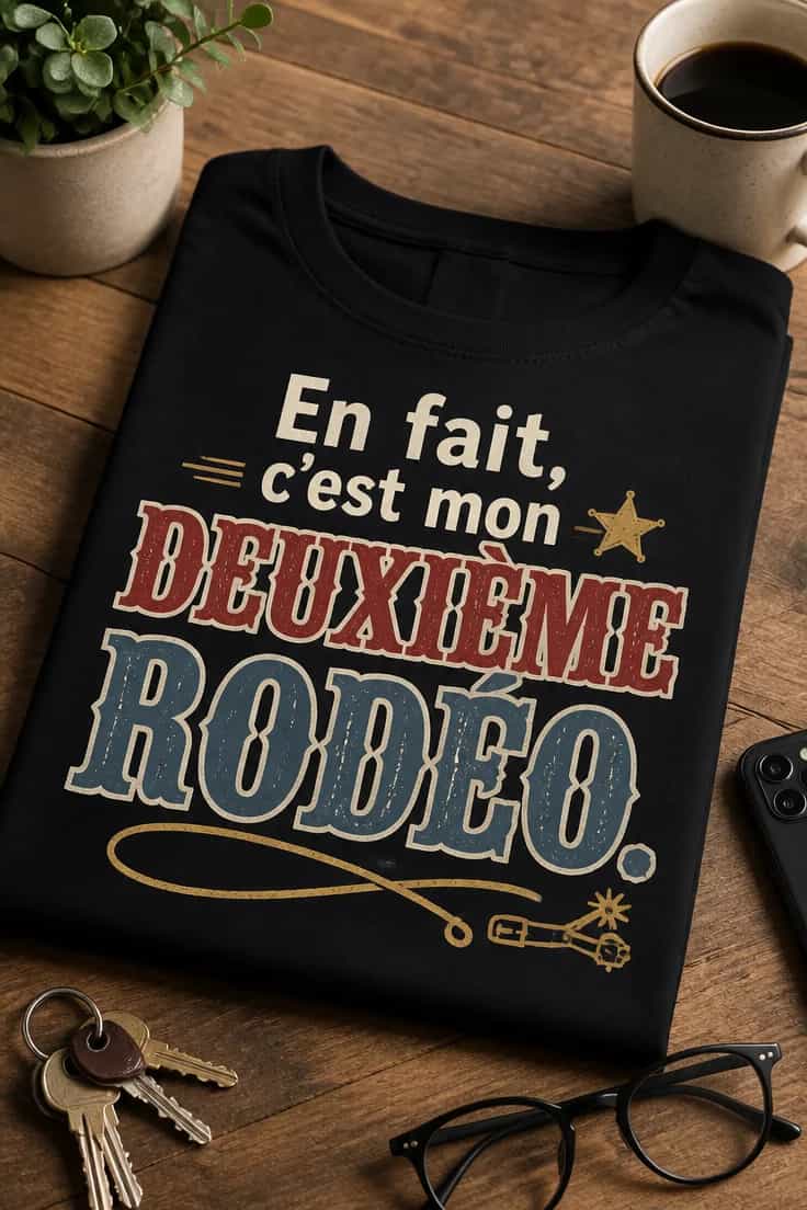 T-shirt drôle cowboy : En fait, c’est mon deuxième rodéo.