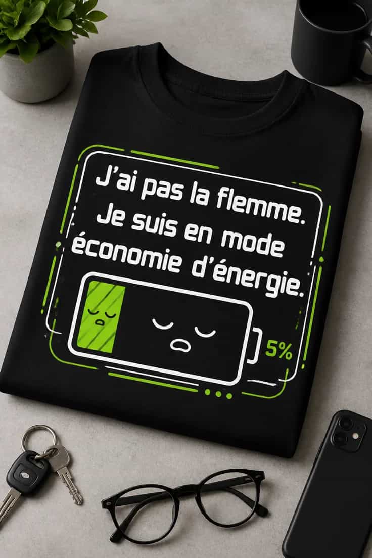 T-shirt drôle flemme en mode économie d’énergie