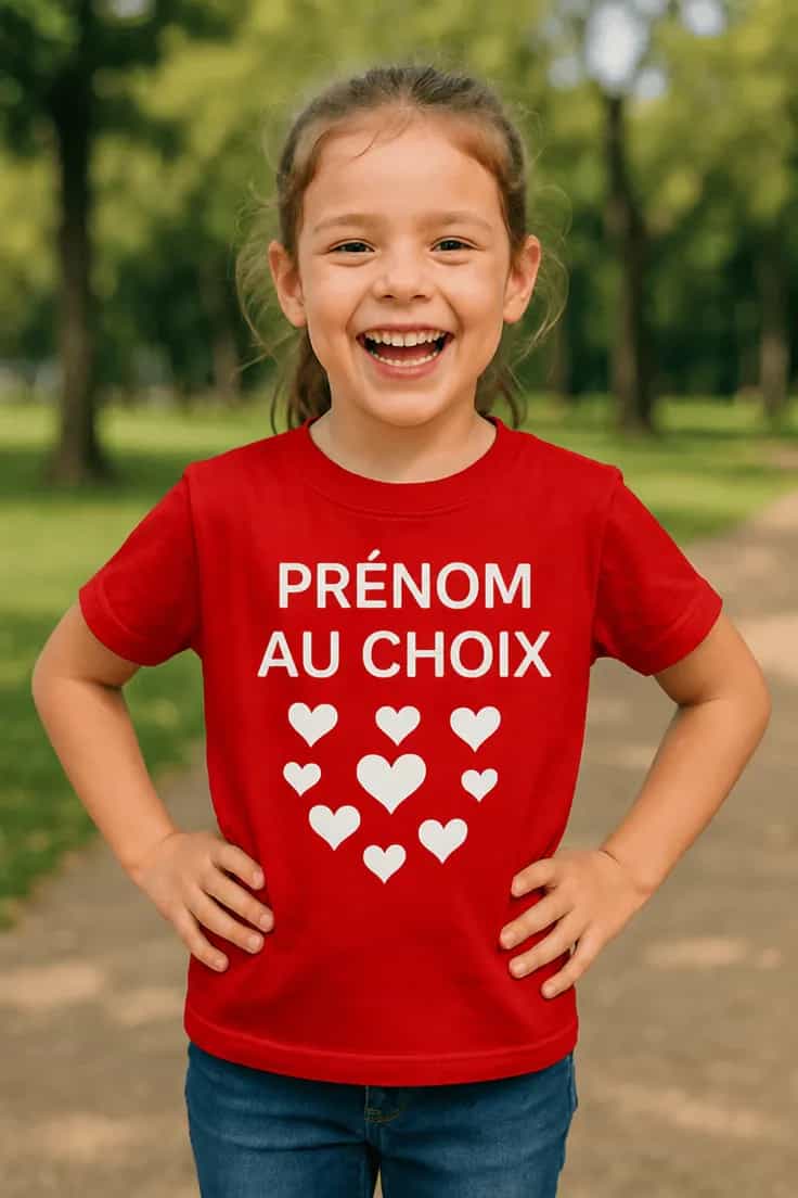 T-shirt enfant Cœurs avec prénom personnalisé