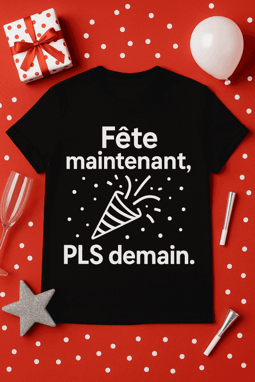 T-shirt Fête maintenant, PLS demain