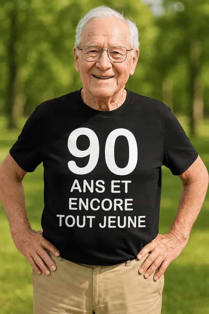 T-shirt humoristique 90 ans tout jeune