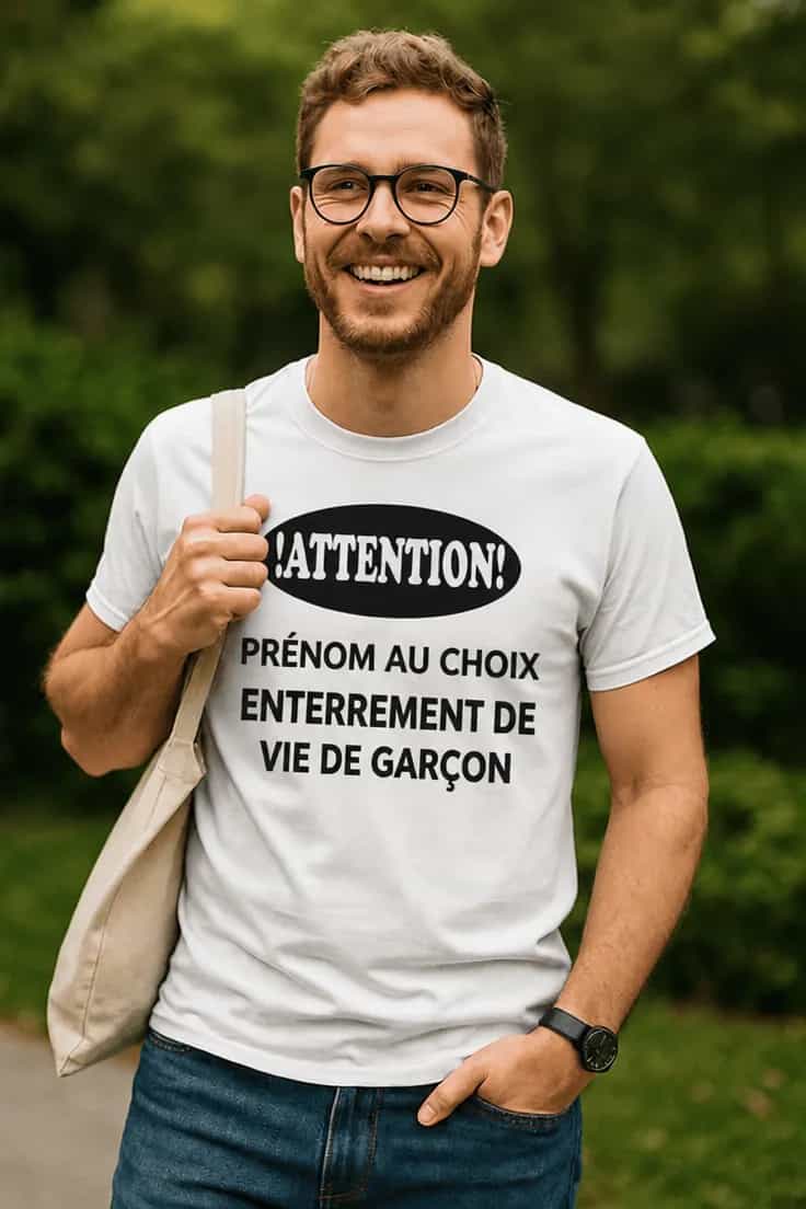 T-shirt humoristique Attention EVG avec prénom