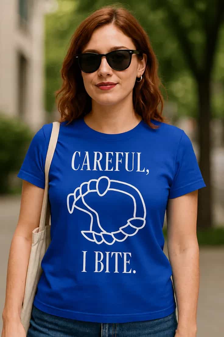 T-shirt humoristique Attention je mords CAREFUL, I BITE..